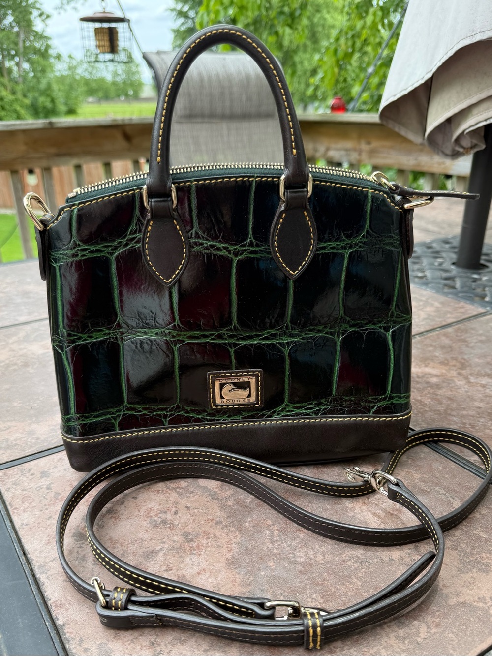 Dooney & Bourke Green Croc-Embossed Leather mini Dillen Satchel Dark Brown Trim - Picture 9 of 16